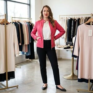 cleo Hot Pink Leather Jacket with Black Pants